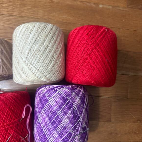 Lot of 7 Crochet Threads –Cotton Lace Yarn Red Pink Purple + - Picture 4 of 4